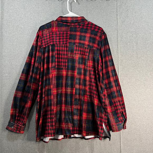 Susan Graver Weekend Regular Plaid Knit Corduroy Button Up Sh Red/Navy X-Large - Picture 2 of 11